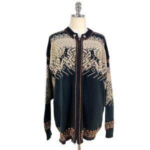 Norleander Knit Zip front Cardigan Wool Cotton Blend Nordic Reindeer Motif